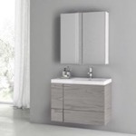 ACF ANS1396 Wall Mount Bathroom Vanity, Modern, 32 Inch, Grey Walnut