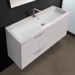 ACF ANS368 Wide Bathroom Vanity, Wall Mount, 48 Inch, Glossy White
