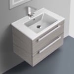 ACF DA04-Grey Walnut Wall Mounted Bathroom Vanity, Modern, 26 Inch, Grey Walnut