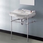 CeraStyle 030200-CON Traditional Ceramic Console Sink With Chrome Stand, 24 Inch