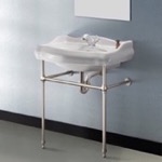 CeraStyle 030200-CON-SN Traditional Ceramic Console Sink With Satin Nickel Stand, 24 Inch