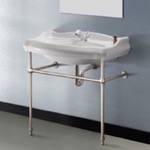 CeraStyle 030300-CON-SN Traditional Ceramic Console Sink With Satin Nickel Stand, 32 Inch