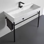 CeraStyle 037500-U-CON-BLK Rectangular White Ceramic Console Sink and Matte Black Stand, 40 Inch