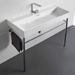 CeraStyle 037500-U-CON Rectangular White Ceramic Console Sink and Polished Chrome Stand, 40 Inch