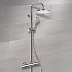 Remer SC508 Chrome Thermostatic Exposed Pipe Shower System with 8 Inch Rain Shower Head and Hand Shower