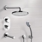 Remer TSH03 Chrome Thermostatic Tub and Shower System with 8 Inch Rain Shower Head and Hand Shower