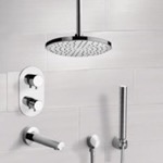 Remer TSH4405 Chrome Thermostatic Tub and Shower System with 8 Inch Rain Ceiling Shower Head and Hand Shower