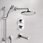 Remer TSR04 Chrome Thermostatic Tub and Shower System with 8 Inch Rain Shower Head and Hand Shower