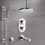 Remer TSR9405 Chrome Thermostatic Tub and Shower System with 8 Inch Rain Ceiling Shower Head and Hand Shower