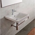 Scarabeo 3001-TB Square Wall Mounted Ceramic Sink With Polished Chrome Towel Bar