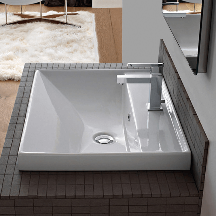 Scarabeo 3004/D Drop In Bathroom Sink, White Ceramic, Rectangular, Self Rimming Sink