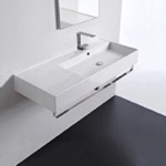 Scarabeo 5120-TB Rectangular Ceramic Wall Mounted Sink With Counter Space, Towel Bar Included