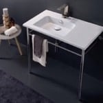 Scarabeo 5211-CON Rectangular Ceramic Console Sink and Polished Chrome Stand, 32 Inch