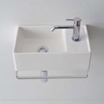 Scarabeo 8031/R-41-TB Small Wall Mounted Ceramic Sink With Polished Chrome Towel Bar