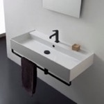 Scarabeo 8031/R-100A-TB-BLK Rectangular Wall Mounted Ceramic Sink With Matte Black Towel Bar