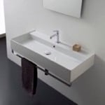 Scarabeo 8031/R-100A-TB Rectangular Wall Mounted Ceramic Sink With Polished Chrome Towel Bar