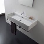 Scarabeo 8031/R-120A-TB Rectangular Wall Mounted Ceramic Sink With Polished Chrome Towel Bar