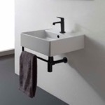 Scarabeo 8031/R-40-TB-BLK Square Wall Mounted Ceramic Sink With Matte Black Towel Bar