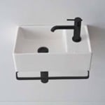 Scarabeo 8031/R-41-TB-BLK Small Wall Mounted Ceramic Sink With Matte Black Towel Bar