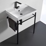 Scarabeo 3004-CON-BLK Ceramic Console Sink and Matte Black Stand, 24 Inch