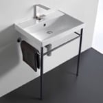 Scarabeo 3004-CON Rectangular Ceramic Console Sink and Polished Chrome Stand, 24 Inch