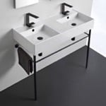 Scarabeo 5142-CON-BLK Double Ceramic Console Sink With Matte Black Stand, 40 Inch