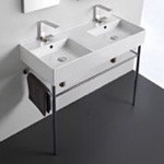 Scarabeo 5142-CON Double Ceramic Console Sink With Polished Chrome Stand, 40 Inch