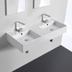 Scarabeo 5142 Double Rectangular Ceramic Wall Mounted or Vessel Sink With Counter Space
