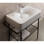 Scarabeo 6004 Rectangular White Ceramic Wall Mounted or Vessel Sink