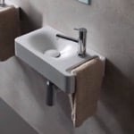Scarabeo 1513 Rectangular White Ceramic Wall Mounted Sink With Towel Holder
