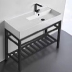 Scarabeo 5120-CON2-BLK Modern Ceramic Console Sink With Counter Space and Matte Black Base, 40 Inch
