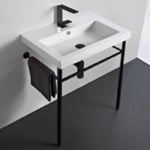 Tecla CAN01011-CON-BLK Ceramic Console Sink and Matte Black Stand, 24 Inch