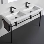 Tecla CAN04011-CON-BLK Double Ceramic Console Sink and Matte Black Stand, 48 Inch