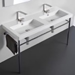 Tecla CAN04011-CON Double Basin Ceramic Console Sink and Polished Chrome Stand, 48 Inch