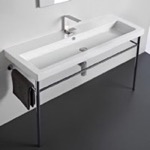 Tecla CAN05011A-CON Large Rectangular Ceramic Console Sink and Polished Chrome Stand, 48 Inch