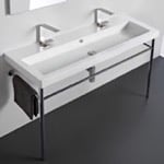 Tecla CAN05011B-CON Large Double Ceramic Console Sink and Polished Chrome Stand, 48 Inch