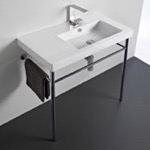 Tecla CO01011-CON Rectangular Ceramic Console Sink and Polished Chrome Stand, 32 Inch