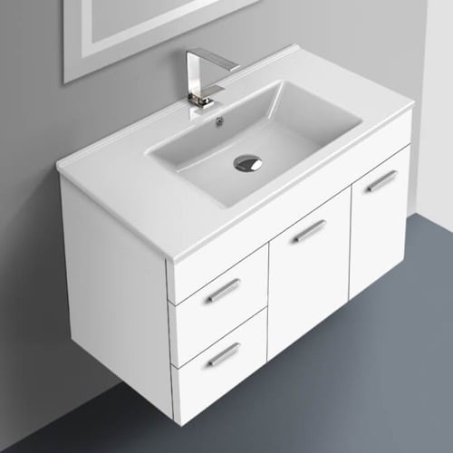 Floating Bathroom Vanity, Modern, 34 Inch, Glossy White ACF LOR57