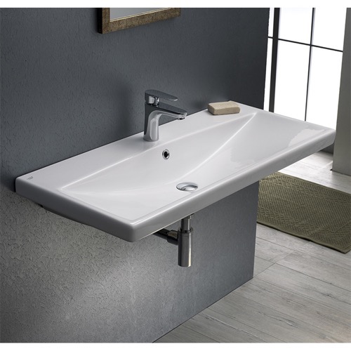 Rectangle White Ceramic Wall Mounted or Drop In Sink CeraStyle 032400-U
