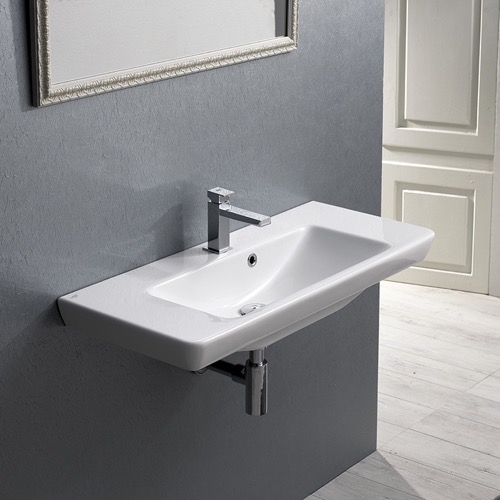 Rectangular White Ceramic Wall Mounted or Drop In Sink CeraStyle 068300-U