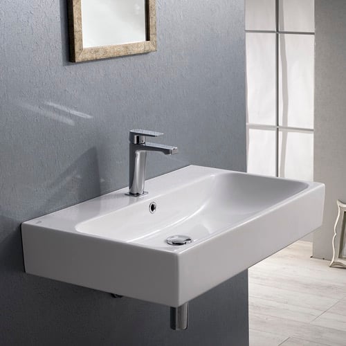 Rectangular White Ceramic Wall Mounted or Vessel Bathroom Sink CeraStyle 080000-U