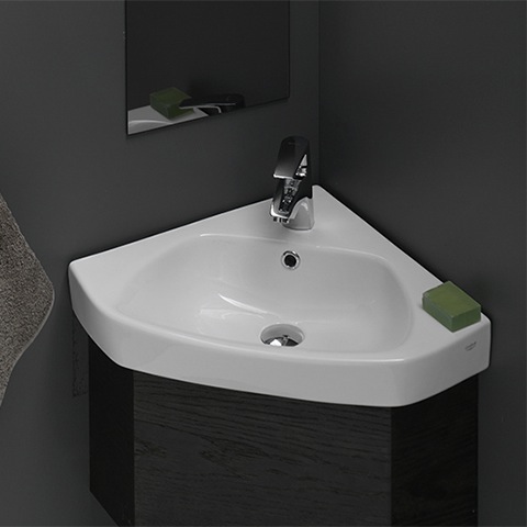 Small Corner Ceramic Drop In or Wall Mounted Bathroom Sink CeraStyle 001900-U