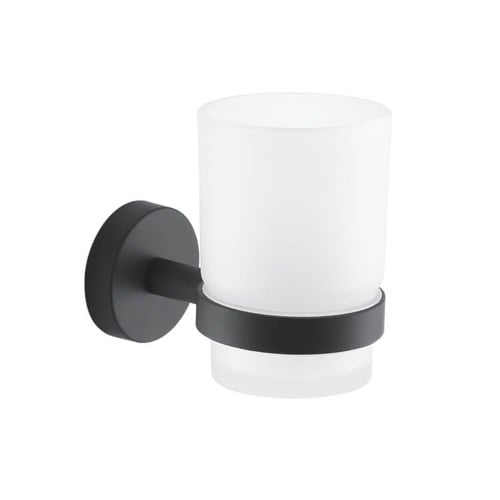 Frosted Glass Toothbrush Holder With Matte Black Wall Mount Gedy 2310-14
