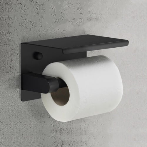Toilet Paper Holder, Modern, Matte Black, With Shelf Gedy 2839-14