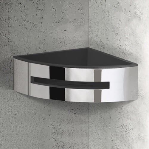 Polished Chrome Corner Shower Basket With Black Insert Gedy 7780-43