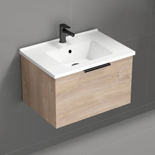 Floating Bathroom Vanity, Modern, 26 Inch, Brown Oak Nameeks BODRUM13