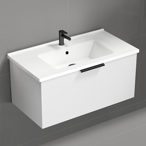 White Bathroom Vanity, Floating, 34 Inch Nameeks BODRUM17