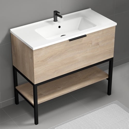 Modern Bathroom Vanity, Free Standing, 40 Inch, Brown Oak Nameeks BODRUM3