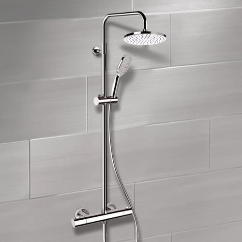 Chrome Thermostatic Exposed Pipe Shower System with 8 Inch Rain Shower Head and Hand Shower Remer SC501