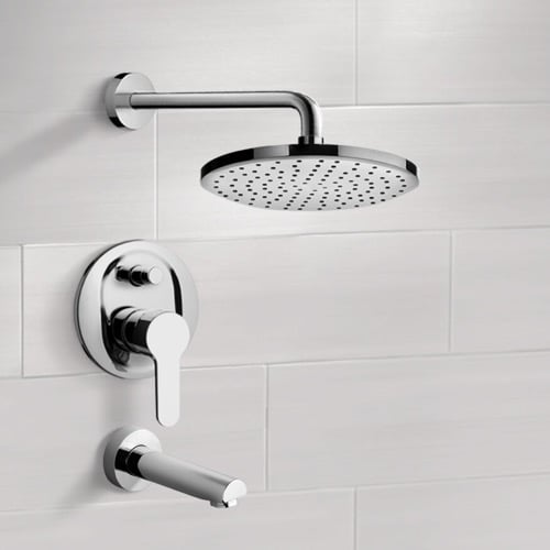 Chrome Tub and Shower Faucet Sets with 8 Inch Rain Shower Head Remer TSF10